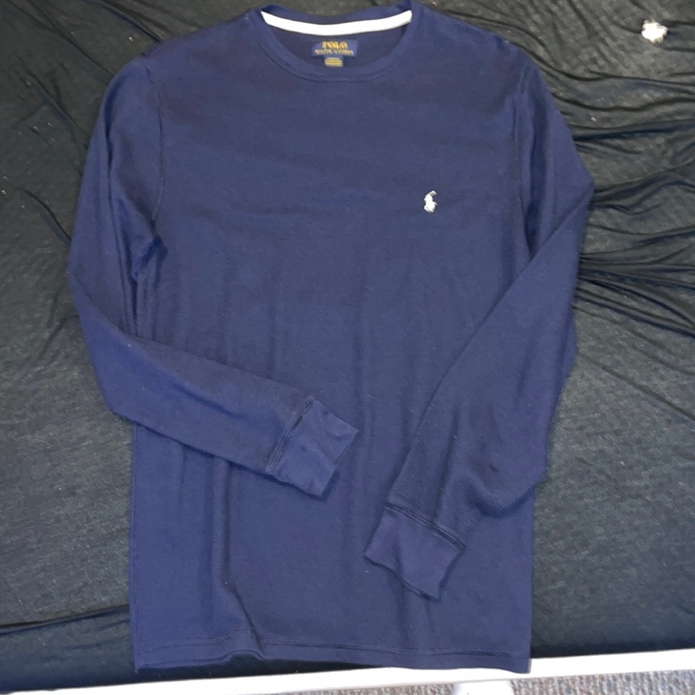 Polo long sleeve thermal shirt mens large navy blue and white